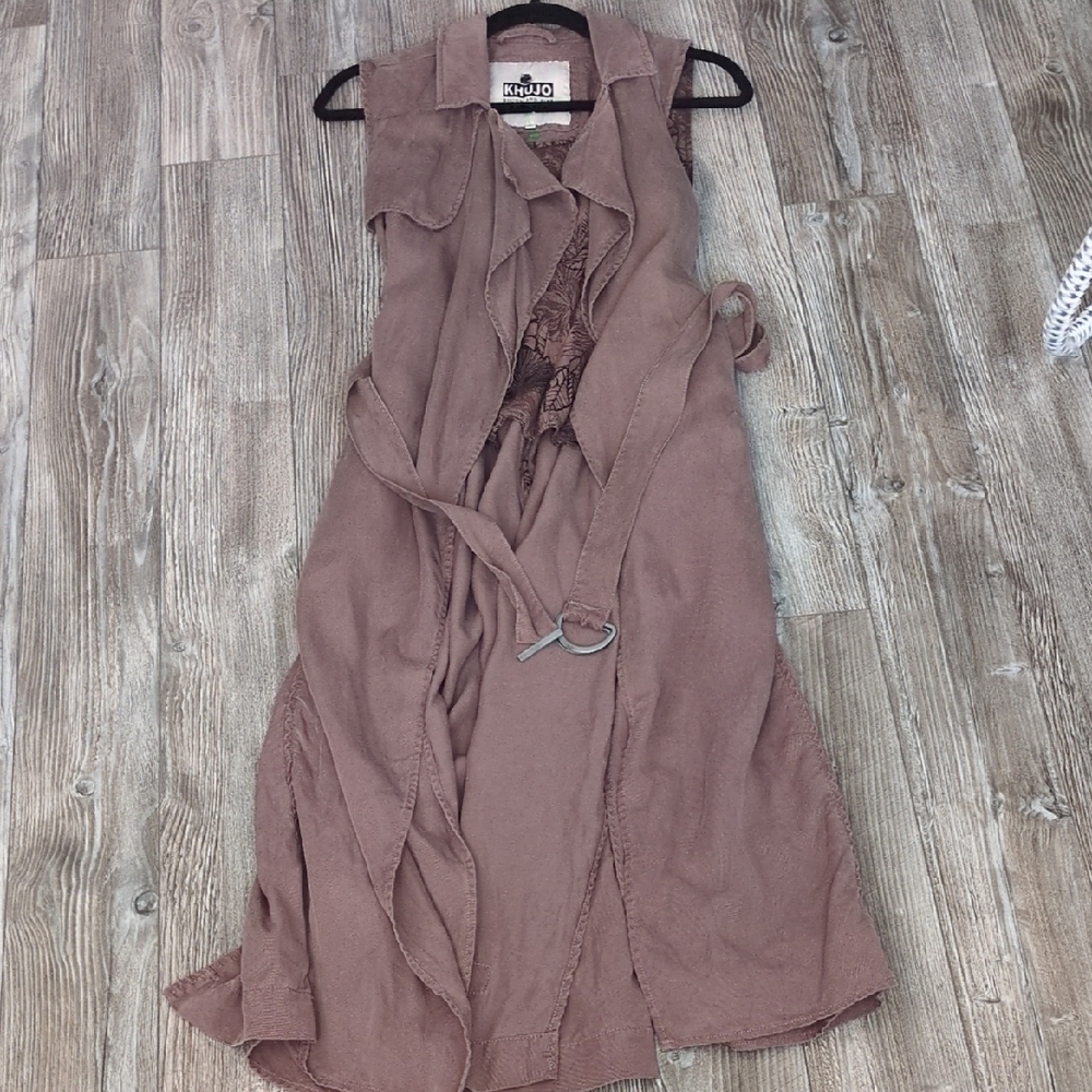 Khujo Taupe Sleeveless Maxi Dress Jacket S